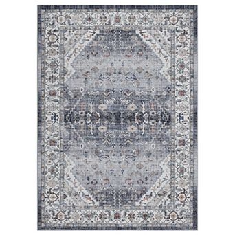 Washable Area Rug Vintage Floral Carpet Non-Slip Low Pile Rugs for Living Room Bedroom