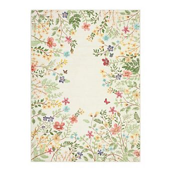 Washable Botanical Area Rugs Runner Rugs,Vintage Floral Carpet for Living Room Bedroom Dining Room
