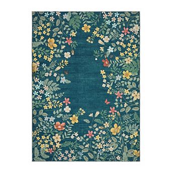 Washable Botanical Area Rugs Runner Rugs,Vintage Floral Carpet for Living Room Bedroom Dining Room