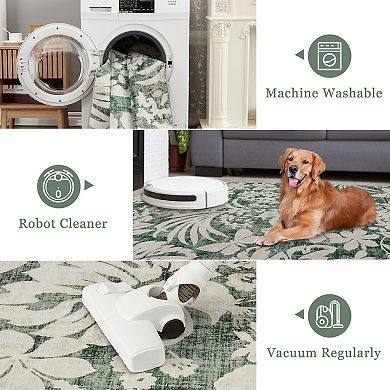 Washable Foldable Printed Area Rug Faux Cashmere Low Pile Soft Carpet