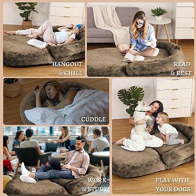 Garvee 71"x43"x10" Dog Bed Sofa Foldable Portable Lounger with Storage Pocket and Washable Cover