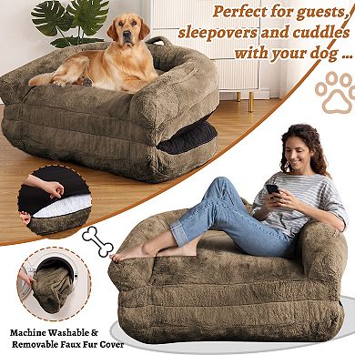 Garvee 71"x43"x10" Dog Bed Sofa Foldable Portable Lounger with Storage Pocket and Washable Cover