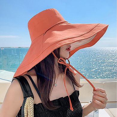 Women's Reversible Wide - Brim Sun Hat with Adjustable Chin Strap