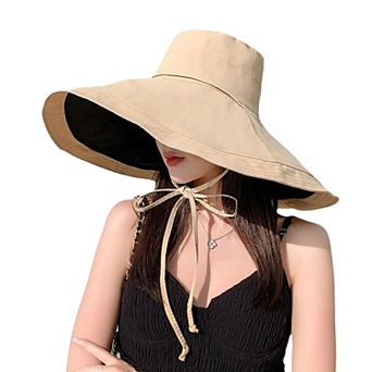 Women's Reversible Wide - Brim Sun Hat with Adjustable Chin Strap