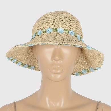 Women's Flower Embellishments Sun Hats Charming Crocheted Straw