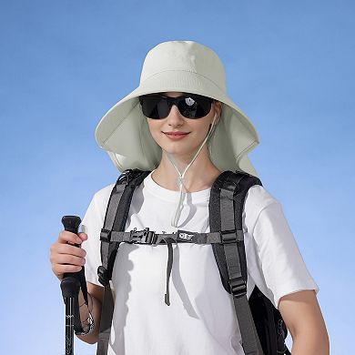 Women Ponytail Sun Hat Wide Brim Sun Hat with Flap Packable Adjustable Summer Beach Hat