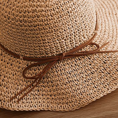 Wide - Brim Straw Sun Hat with Leather Tie