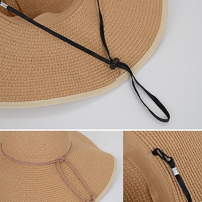 Wide Brim Straw Sun Hat with Braided Cord Detail Lightweight