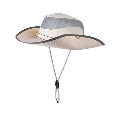 Wide Brim Outdoor Hat with Mesh Ventilation Snap-Up Sides and Chin Strap