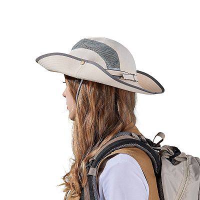 Wide Brim Outdoor Hat with Mesh Ventilation Snap-Up Sides and Chin