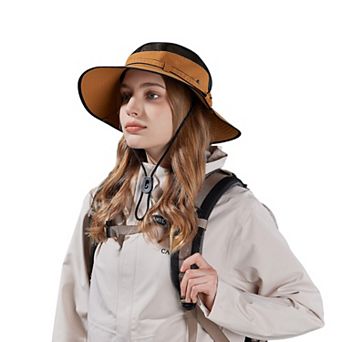 Wide Brim Outdoor Hat with Mesh Ventilation Snap-Up Sides and Chin Strap