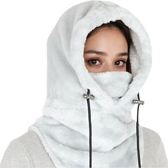 Women's Faux Shearling Hooded Scarf with Adjustable Drawstrings and Extended Neck Coverage