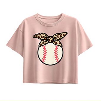 Girls 7-16 Baseball & Leopard Design Boxy Tee