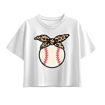 Girls 7-16 Baseball & Leopard Design Boxy Tee