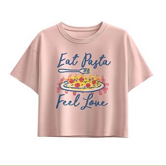 Girls 7-16 Eat Pasta Feel Love Boxy Tee