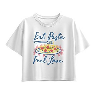 Girls 7-16 Eat Pasta Feel Love Boxy Tee