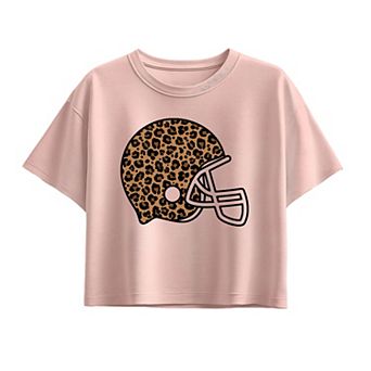 Girls 7-16 Leopard Football Helmet Design Boxy Tee