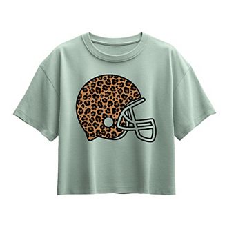 Girls 7-16 Leopard Football Helmet Design Boxy Tee