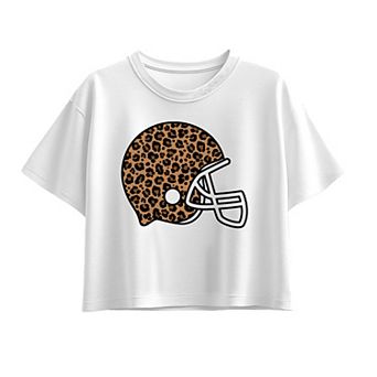 Girls 7-16 Leopard Football Helmet Design Boxy Tee