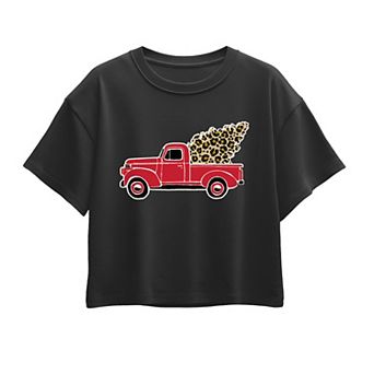 Girls 7-16 Vintage Truck Leopard Print Boxy Tee