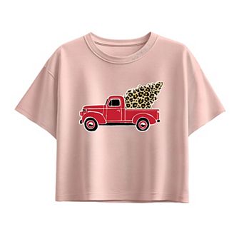 Girls 7-16 Vintage Truck Leopard Print Boxy Tee