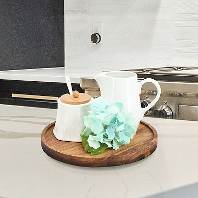 Elama 10 Inch Acacia Wood Lazy Susan Tray