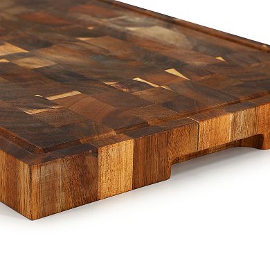 Elama 17 x 13 Inch Acacia Wood Butcher Block Carving and Cutting Serving Board with Juice Groove