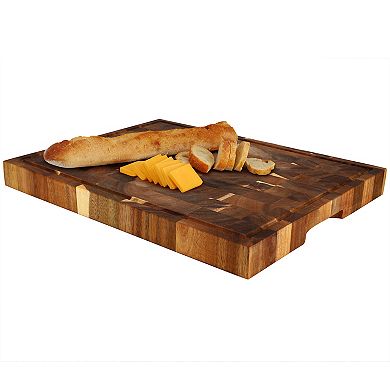 Elama 17 x 13 Inch Acacia Wood Butcher Block Carving and Cutting Serving Board with Juice Groove
