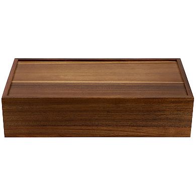 Elama Acacia Wood 14.25 x 7.5 Inch 10 Compartment Tea Box