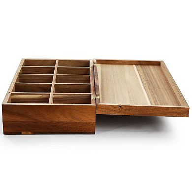 Elama Acacia Wood 14.25 x 7.5 Inch 10 Compartment Tea Box