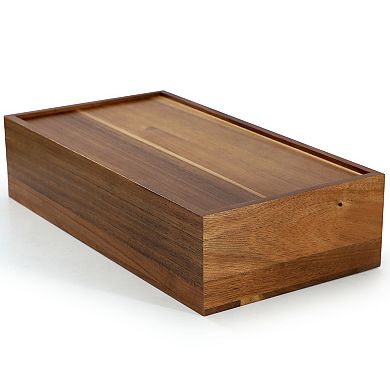 Elama Acacia Wood 14.25 x 7.5 Inch 10 Compartment Tea Box