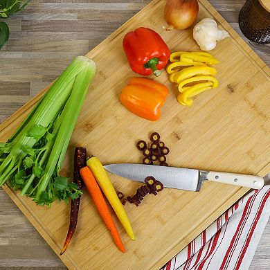 Elama 100% Bamboo 24 x 18 Inch Large Cutting, Prep and Serving Board