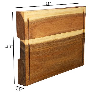 Elama 15.5 x 12 Inch Acacia Wood 1.5 Inch Thick Carving and Cutting Board with Juice Groove