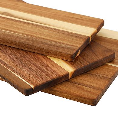 Elama 3 Piece Acacia Wood Charcuterie Cheese Board Set with Handles