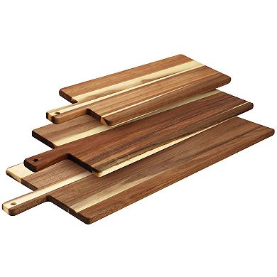 Elama 3 Piece Acacia Wood Charcuterie Cheese Board Set with Handles