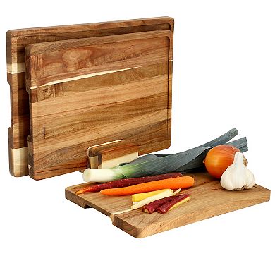 Elama 3 Piece Acacia Wood Cutting Board Set with Base