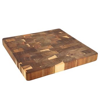 Elama 13.75 Inch Square Thick Acacia Wood Serving and Cutting Butcher Board