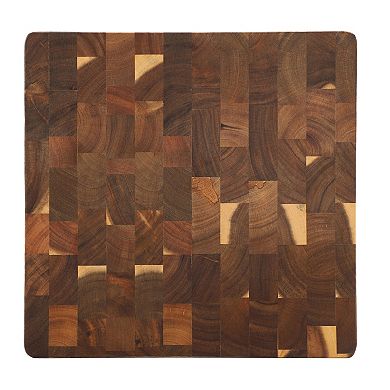 Elama 13.75 Inch Square Thick Acacia Wood Serving and Cutting Butcher Board
