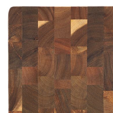 Elama 13.75 Inch Square Thick Acacia Wood Serving and Cutting Butcher Board