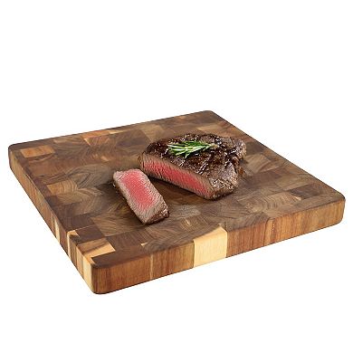 Elama 13.75 Inch Square Thick Acacia Wood Serving and Cutting Butcher Board