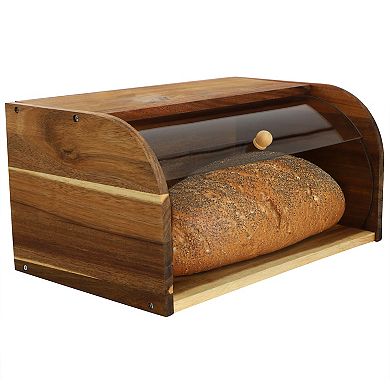 Elama Acacia Wood Bread Box with Sliding Plastic Lid