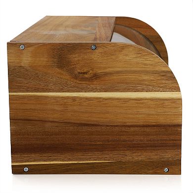 Elama Acacia Wood Bread Box with Sliding Plastic Lid