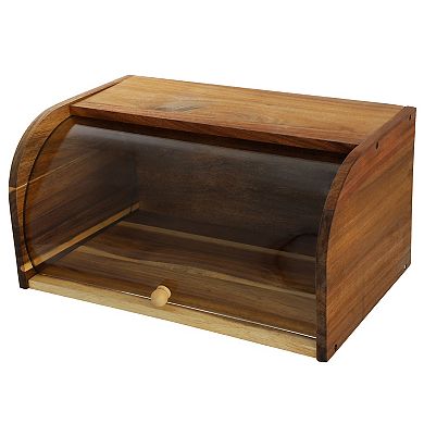 Elama Acacia Wood Bread Box with Sliding Plastic Lid