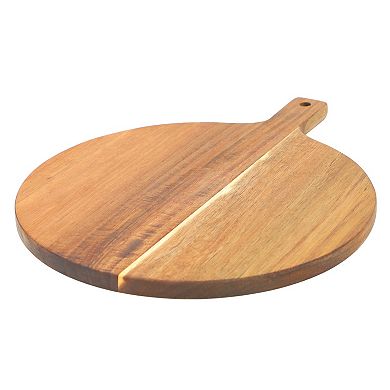 Elama 12 Inch Acacia Wood Round Serving Board with Handle