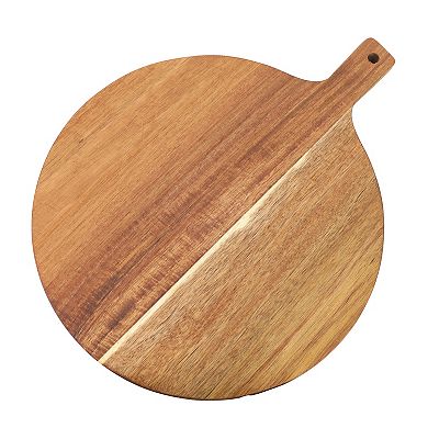 Elama 12 Inch Acacia Wood Round Serving Board with Handle