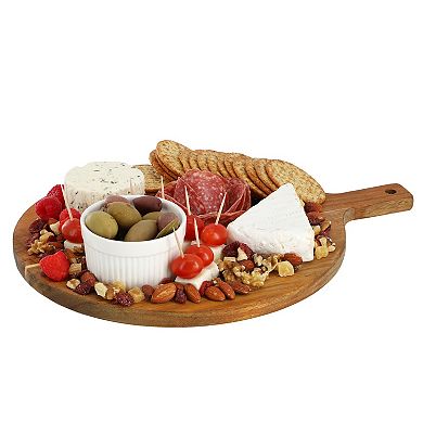 Elama 12 Inch Acacia Wood Round Serving Board with Handle