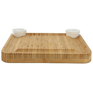Elama 100% Bamboo Charcuterie Cheese Board Set with Ramekins and Slide Out Cutlery Drawer