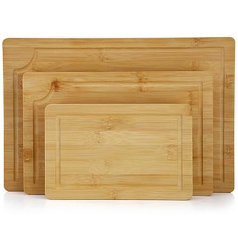 Elama 3 pc 9 Inch, 12 Inch, and 15 Inch 100% Bamboo Wood Cutting Board Set with Juice Grooves