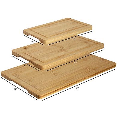 Elama 3 Piece 9 Inch, 12 Inch, and 15 Inch 100% Bamboo Wood Cutting Board Set with Juice Grooves