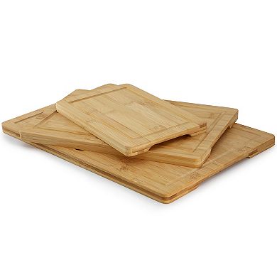 Elama 3 Piece 9 Inch, 12 Inch, and 15 Inch 100% Bamboo Wood Cutting Board Set with Juice Grooves